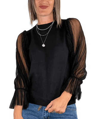 Habiti - Maglia con maniche in tulle - NERO - MAGLIA E CARDIGAN - Habiti