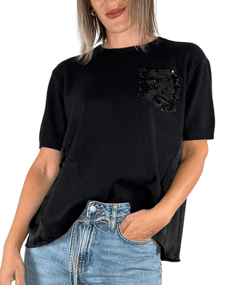 Habiti - Maglia con tasca di paillettes - NERO - MAGLIA E CARDIGAN - Habiti