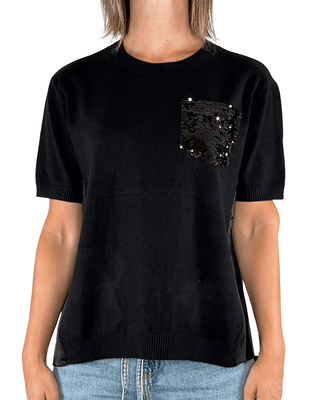 Habiti - Maglia con tasca di paillettes - NERO - MAGLIA E CARDIGAN - Habiti