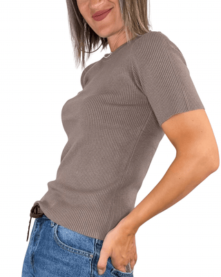 Habiti - Maglia manica corta a coste - FANGO - MAGLIA E CARDIGAN - Habiti