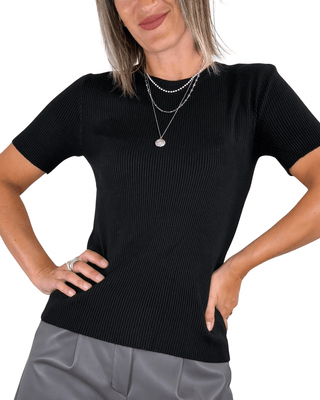 Habiti - Maglia manica corta a coste - NERO - MAGLIA E CARDIGAN - Habiti