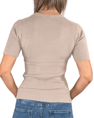 Habiti - Maglia manica corta a coste - TORTORA - MAGLIA E CARDIGAN - Habiti
