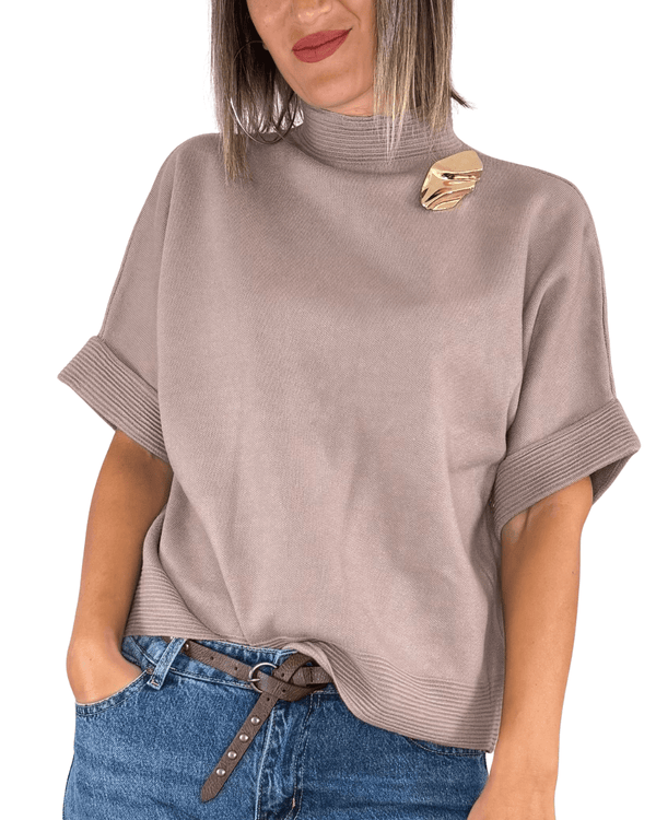 Habiti - Maglia manica corta con spilla - FANGO