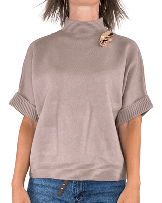 Habiti - Maglia manica corta con spilla - FANGO - MAGLIA E CARDIGAN - Habiti