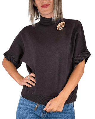 Habiti - Maglia manica corta con spilla - MORO - MAGLIA E CARDIGAN - Habiti