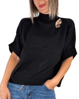 Habiti - Maglia manica corta con spilla - NERO - MAGLIA E CARDIGAN - Habiti