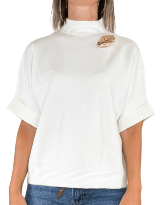 Habiti - Maglia manica corta con spilla - PANNA - MAGLIA E CARDIGAN - Habiti