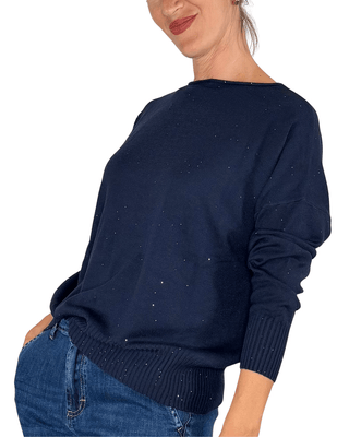 Habiti - Maglia micro paillettes - BLU - MAGLIA E CARDIGAN - Habiti