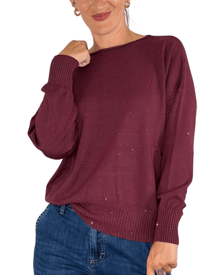 Habiti - Maglia micro paillettes - BORDEAUX - MAGLIA E CARDIGAN - Habiti