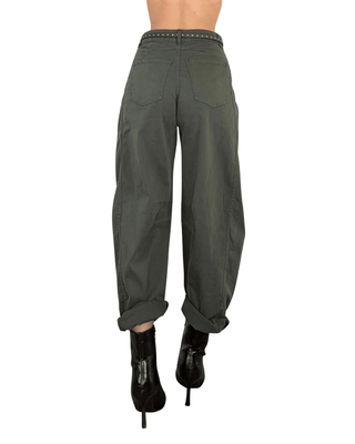 Habiti - Pantalone barrel cotone - VERDE MILITARE - PANTALONE - Habiti