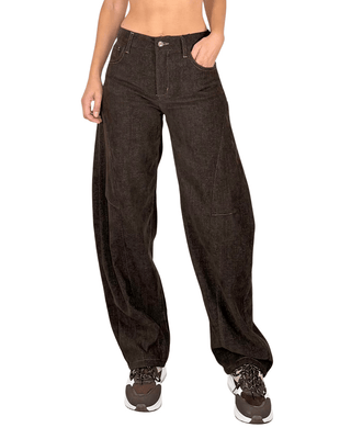Habiti - Pantalone barrel velluto liscio - MORO - PANTALONE - Habiti