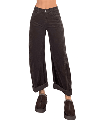 Habiti - Pantalone barrel velluto - MORO - PANTALONE - Habiti