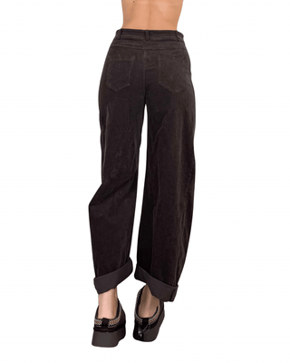 Habiti - Pantalone barrel velluto - MORO - PANTALONE - Habiti
