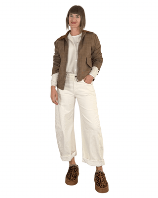 Habiti - Pantalone barrel velluto - PANNA - PANTALONE - Habiti