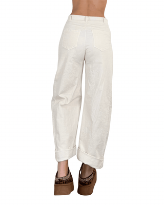 Habiti - Pantalone barrel velluto - PANNA - PANTALONE - Habiti