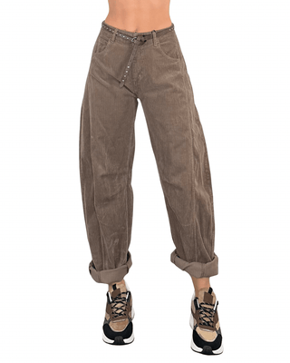 Habiti - Pantalone barrel velluto rocciatore - FANGO - PANTALONE - Habiti