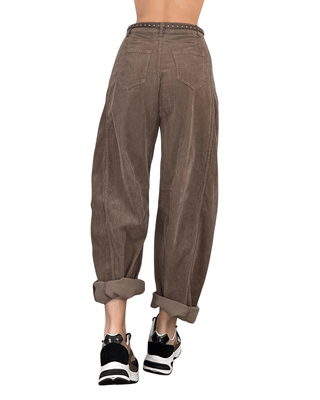 Habiti - Pantalone barrel velluto rocciatore - FANGO - PANTALONE - Habiti