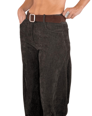 Habiti - Pantalone barrell velluto liscio - MORO - PANTALONE - Habiti
