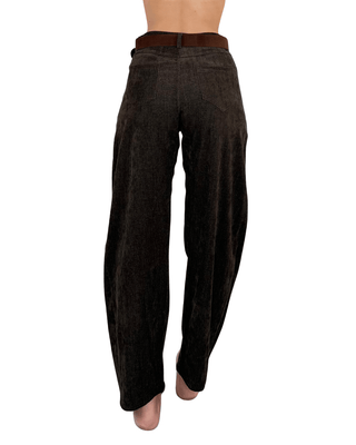 Habiti - Pantalone barrell velluto liscio - MORO - PANTALONE - Habiti