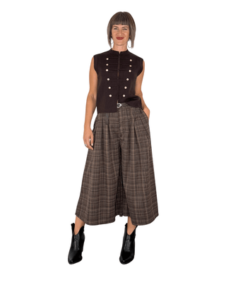 Habiti - Pantalone coulotte check - CASTAGNA - PANTALONE - Habiti