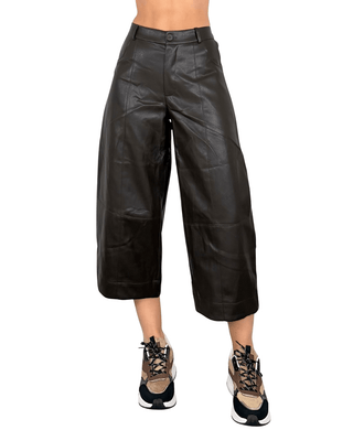 Habiti - Pantalone ecopelle cropped - MORO - PANTALONE - Habiti