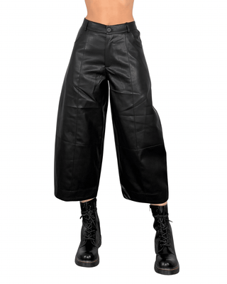 Habiti - Pantalone ecopelle cropped - NERO - PANTALONE - Habiti