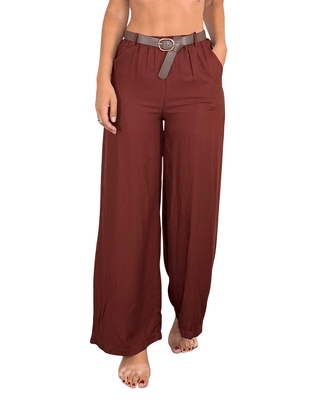 Habiti - Pantalone in fiocco di viscosa - MATTONE - PANTALONE - Habiti