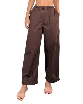 Habiti - Pantalone in popeline - CIOCCOLATO - PANTALONE - Habiti