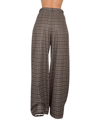 Habiti - Pantalone palazzo check - FANGO - PANTALONE - Habiti