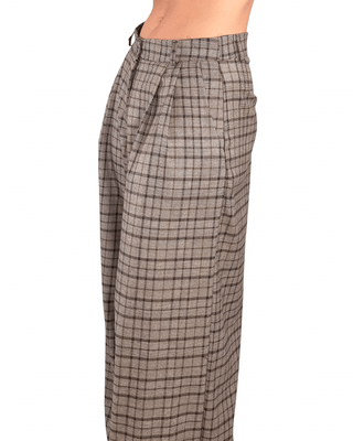 Habiti - Pantalone palazzo check - FANGO - PANTALONE - Habiti