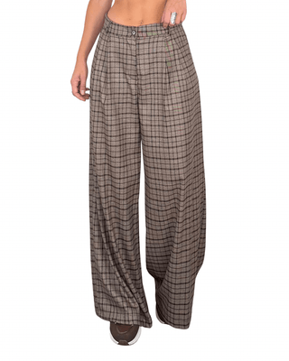 Habiti - Pantalone palazzo check - FANGO - PANTALONE - Habiti