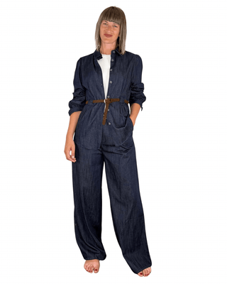 Habiti - Pantalone palazzo in chambray - BLU - PANTALONE - Habiti
