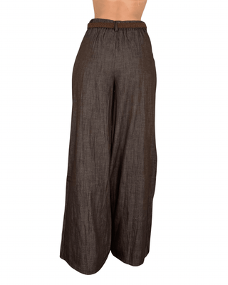 Habiti - Pantalone palazzo in chambray - MORO - PANTALONE - Habiti