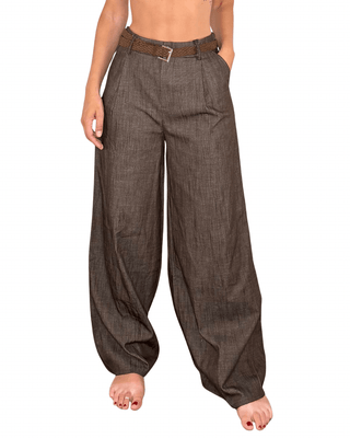 Habiti - Pantalone palazzo in chambray - MORO - PANTALONE - Habiti