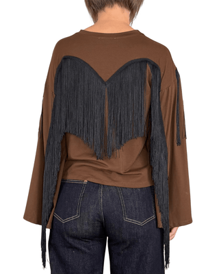Habiti - T-shirt con frange - CIOCCOLATO - T-SHIRT E TOP - Habiti