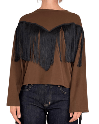 Habiti - T-shirt con frange - CIOCCOLATO - T-SHIRT E TOP - Habiti