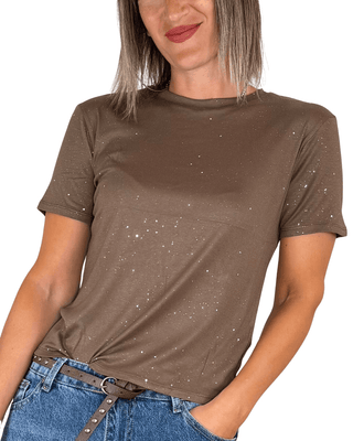 Habiti - T-shirt con strass - TABACCO - T-SHIRT E TOP - Habiti