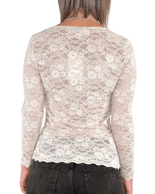 Habiti - T-shirt in pizzo floccato - BURRO - T-SHIRT E TOP - Habiti