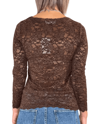 Habiti - T-shirt in pizzo floccato - MORO - T-SHIRT E TOP - Habiti
