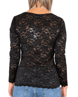 Habiti - T-shirt in pizzo floccato - NERO - T-SHIRT E TOP - Habiti