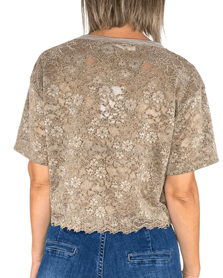 Habiti - T-shirt pizzo floccato - FANGO - T-SHIRT E TOP - Habiti