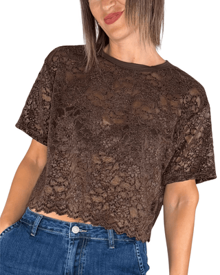 Habiti - T-shirt pizzo floccato - MORO - T-SHIRT E TOP - Habiti