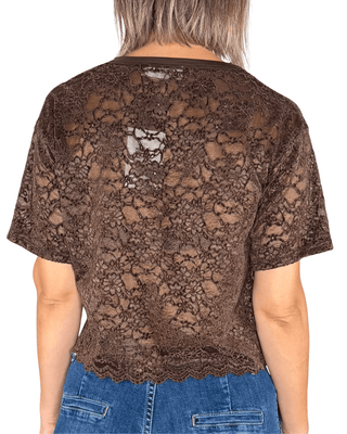 Habiti - T-shirt pizzo floccato - MORO - T-SHIRT E TOP - Habiti