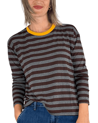 Habiti - T-shirt righe a contrasto - MORO - T-SHIRT E TOP - Habiti