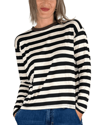 Habiti - T-shirt righe a contrasto - NERO - T-SHIRT E TOP - Habiti