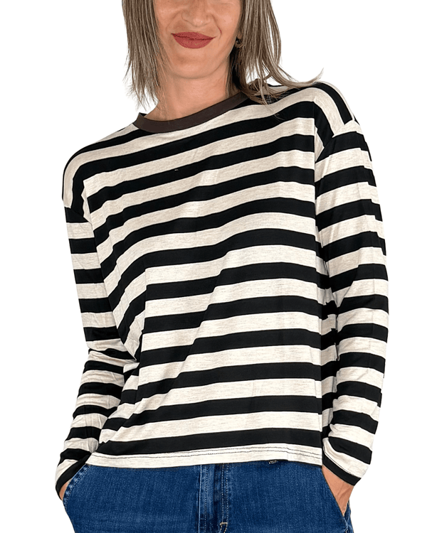 Habiti - T-shirt righe a contrasto - NERO