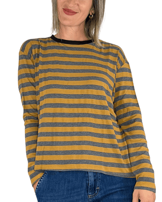 Habiti - T-shirt righe a contrasto - SENAPE - T-SHIRT E TOP - Habiti