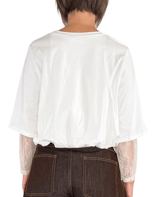 Habiti - T-shirt rimborsata con maniche in pizzo - PANNA - T-SHIRT E TOP - Habiti