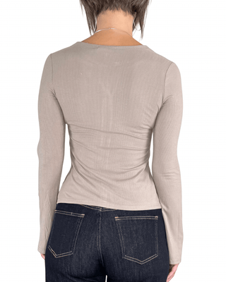 Habiti - T-shirt serafino a costine - FANGO - T-SHIRT E TOP - Habiti