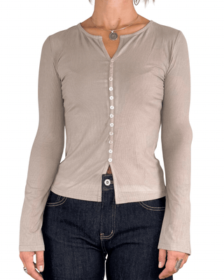 Habiti - T-shirt serafino a costine - FANGO - T-SHIRT E TOP - Habiti